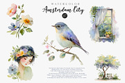 Watercolor Amsterdam City Clipart, an Illustration by CreationArt (Thumbnail 1 of 7)