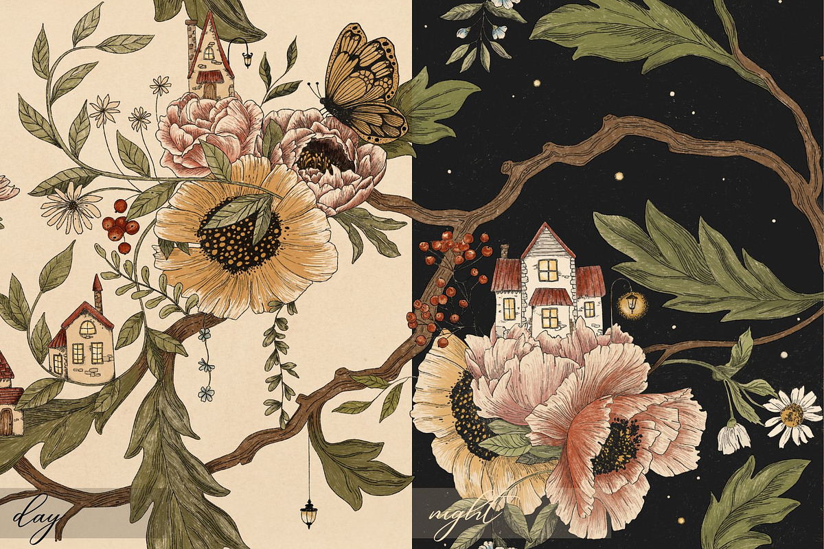 Cute houses on branhes Pattern, a Pattern Graphic by MouseGrey (Photo 10 of 10)