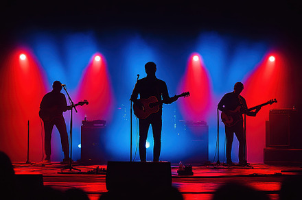 Band performs live on stage with col, a Photo by Tanuart