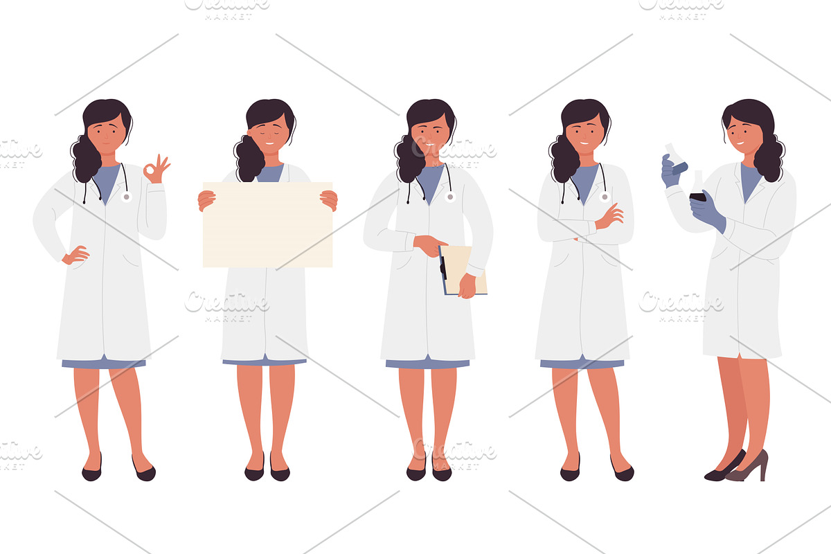 Female Doctor in Various, an Object Illustration by Flashvector