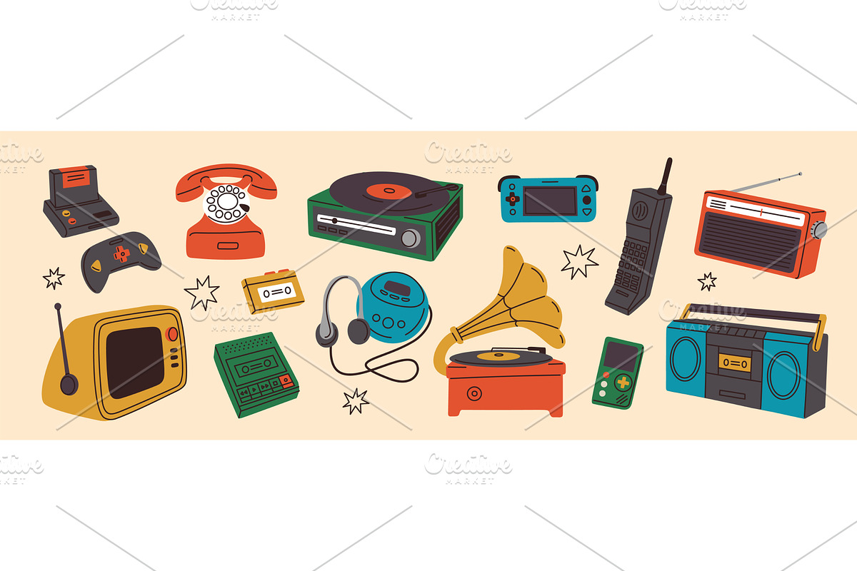 Retro gadgets. Vintage electronic, an Object Illustration by YummyBuum