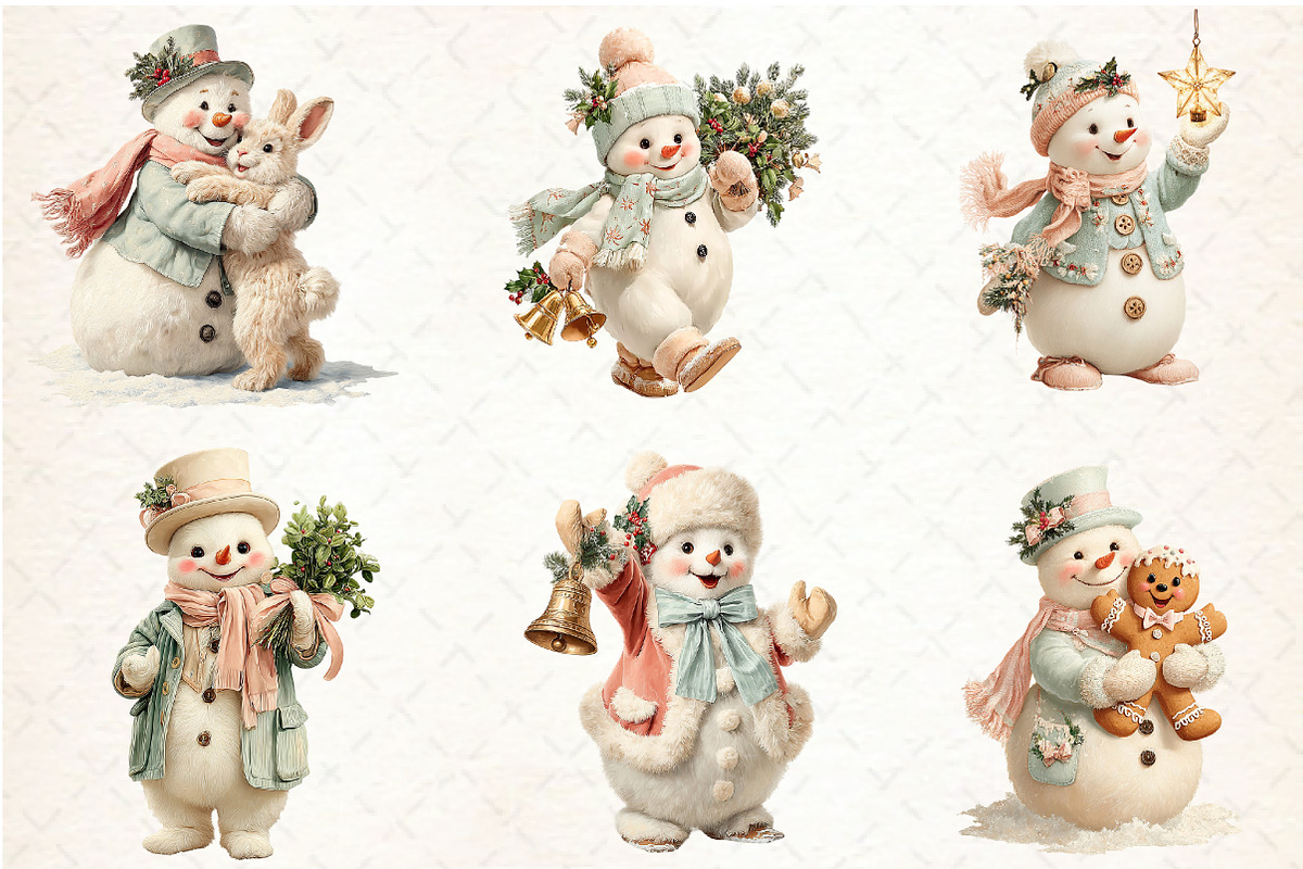 Whimsical Christmas Snowman Clipart, a Seasonal Illustration by Rose Art (Photo 3 of 6)