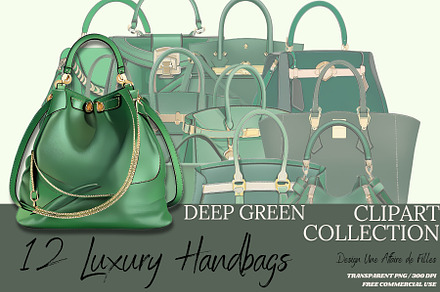 Luxury Handbags Clipart Deep Green
