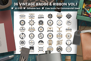 36 VINTAGE BADGE & RIBBON Vol.1