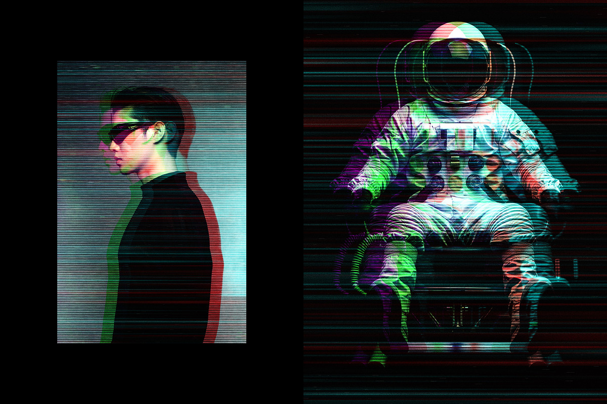 Glitching Anaglyph Photo Effect, a Layer Style Add-On by Design Squad
