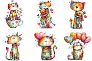 Quirky Valentine Day Cats Clipart, an Illustration by CraftArtStudio (Thumbnail 2 of 6)