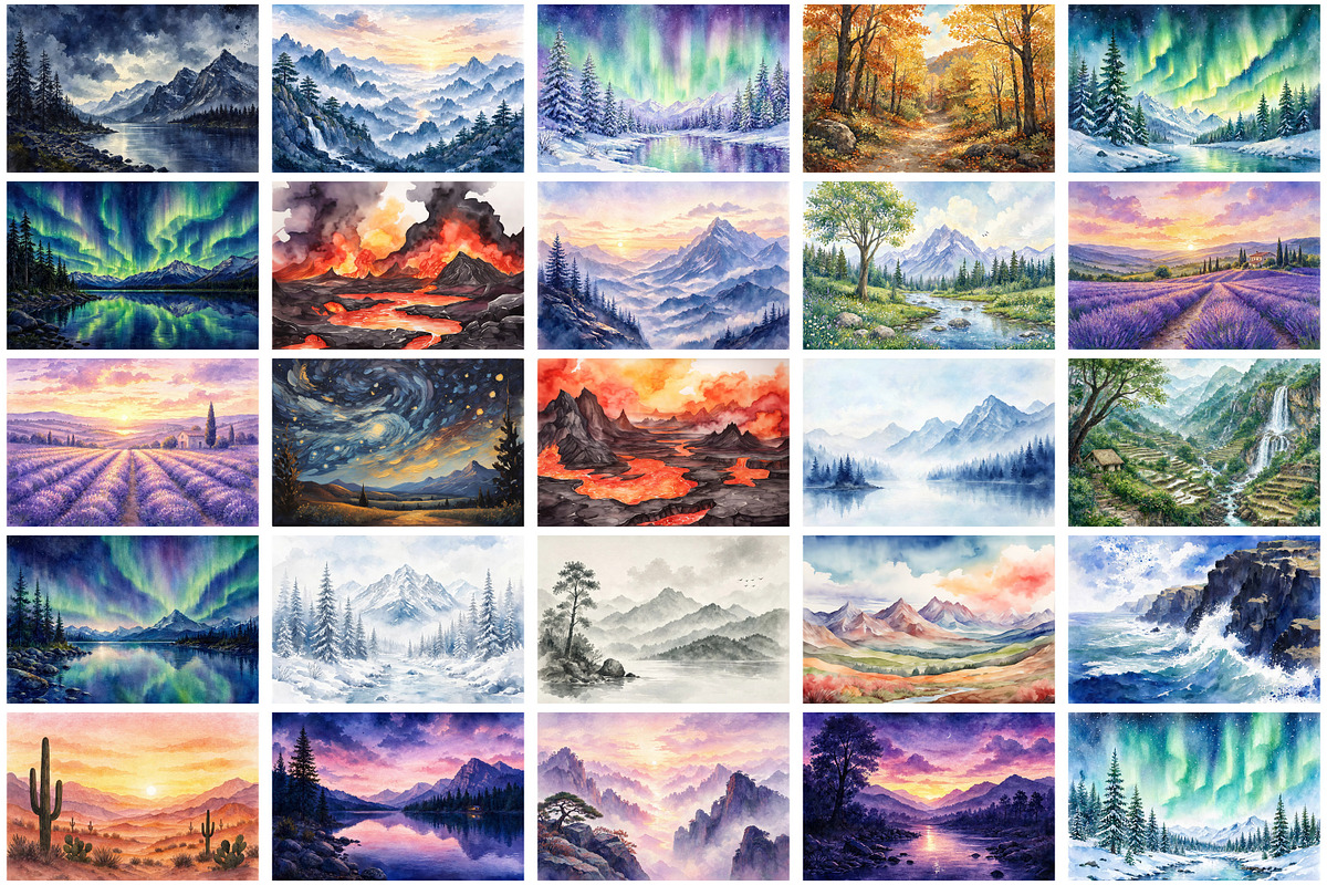Watercolor Nature Landscape Bundle, a Wallpaper Graphic by Forhadx5 (Photo 4 of 12)