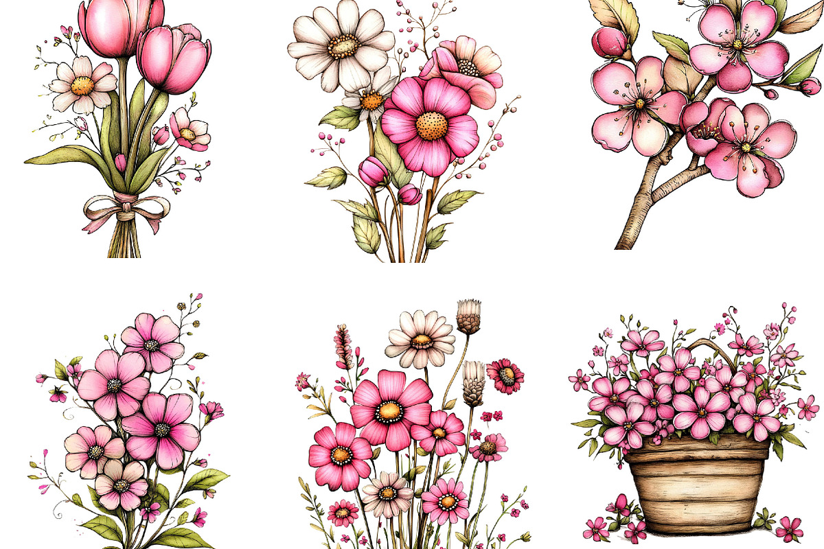Pink Flowers Spring Clipart, an Illustration by Designking (Photo 5 of 5)