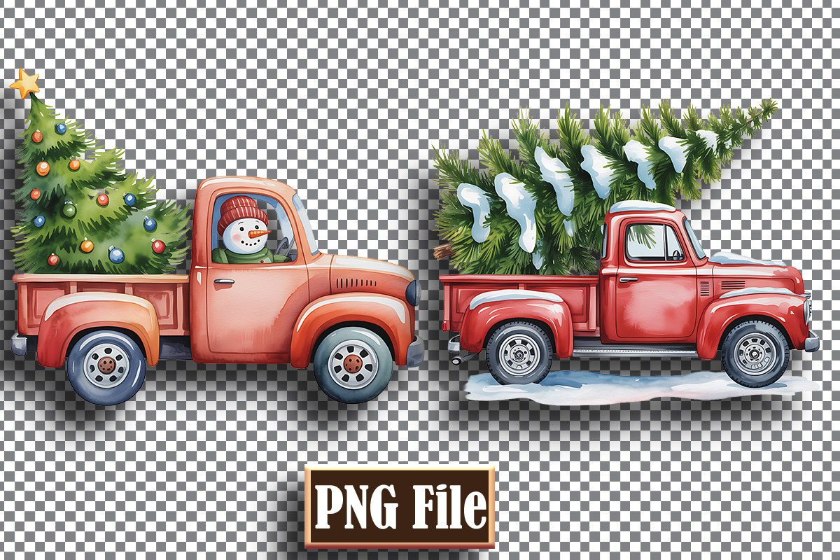 Watercolor Christmas Trucks Clipart, a Decorative Illustration by protabsorkar11 (Photo 3 of 7)