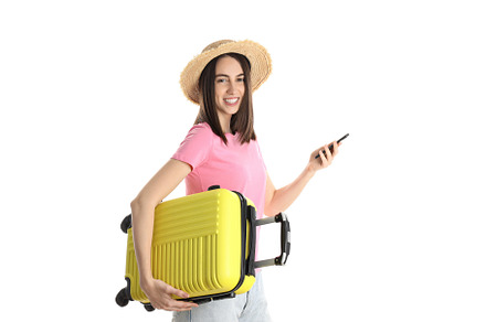 Woman with travel bag isolated on white background, a Person Photo by AtlasStudio PRO
