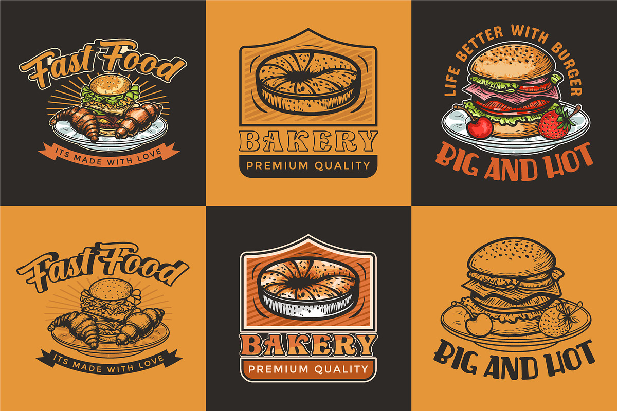 Restaurant or cafe logo set, a Branding & Logo Template by Billah Hub