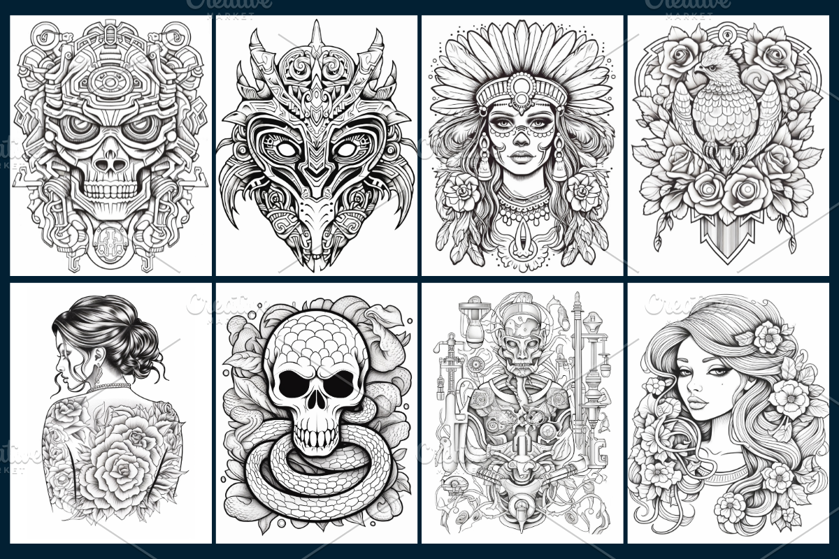 Tattoos Coloring Pages For Adults, a Decorative Illustration by Coco Bloom (Photo 4 of 5)