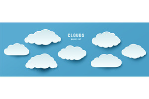 Clouds set in paper cut realistic 3d, an Object Illustration by Zaie