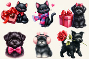 Whimsical Valentine Black Dog & Cat, an Illustration by DreamCafeArt (Thumbnail 4 of 6)