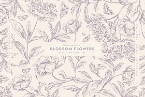Subtle Hand Drawn Blossom Flowers, a Wallpaper Graphic by MalyskaStudio