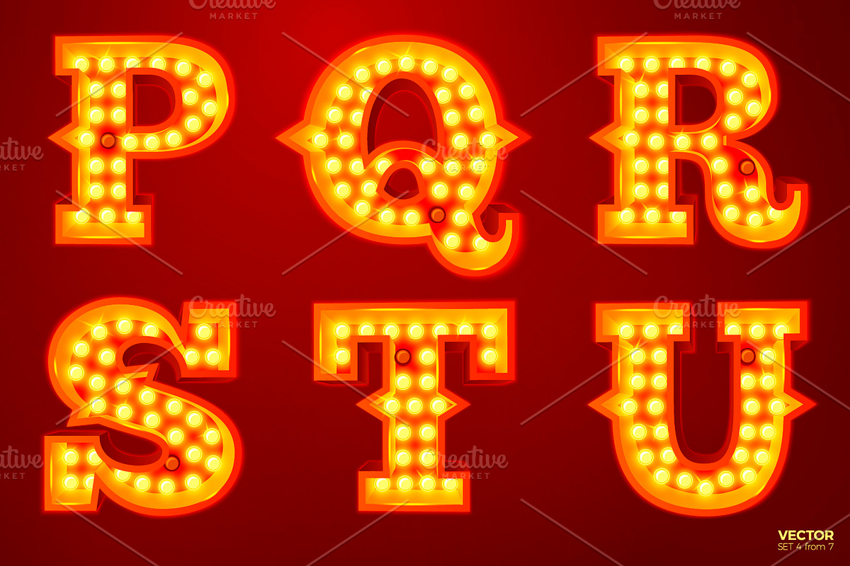 Vector Retro style light letters, a Decorative Illustration by Tashal (Photo 5 of 15)