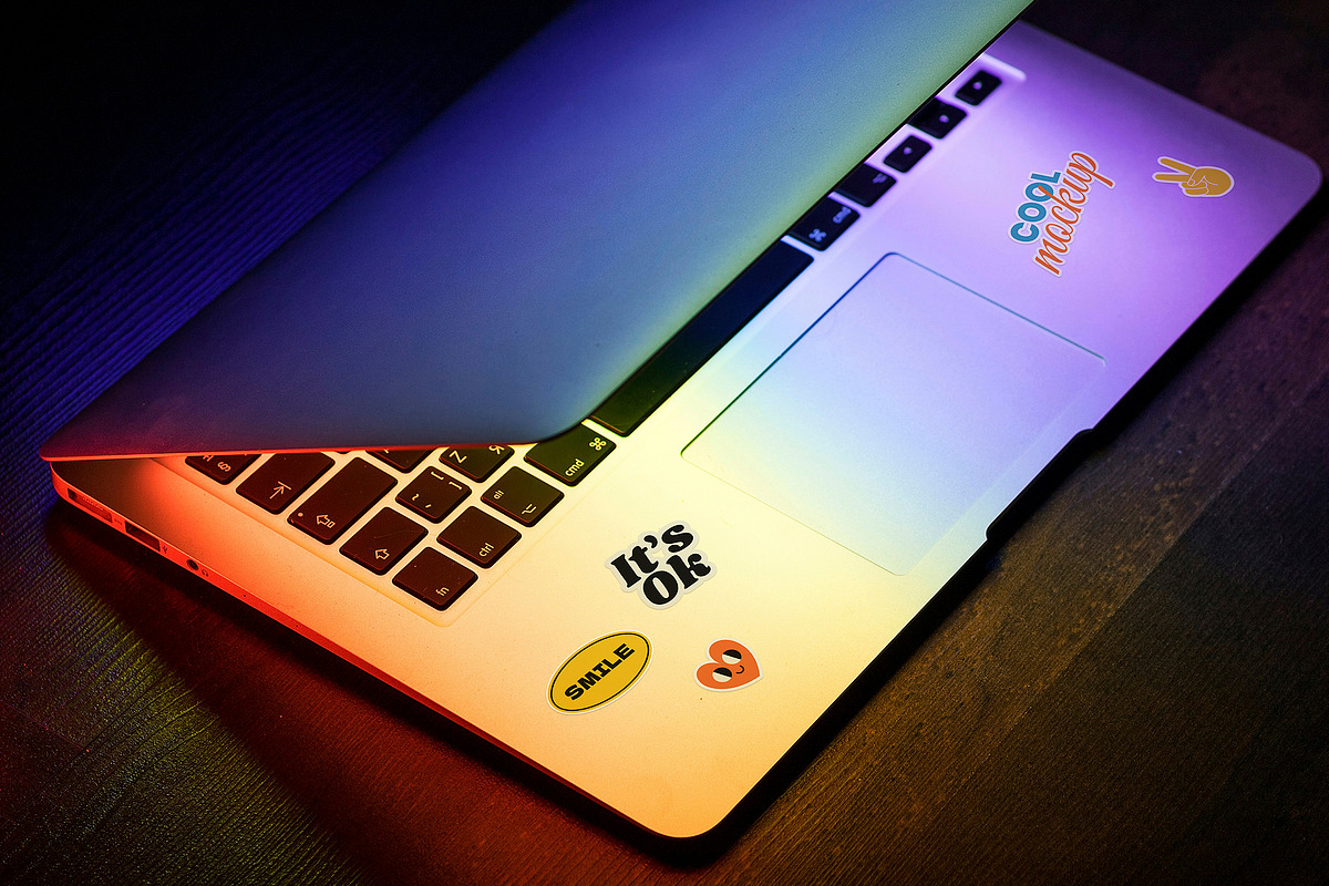 Laptop with Stickers Creation Mockup, a Mockup by Luuqas Design (Photo 9 of 12)