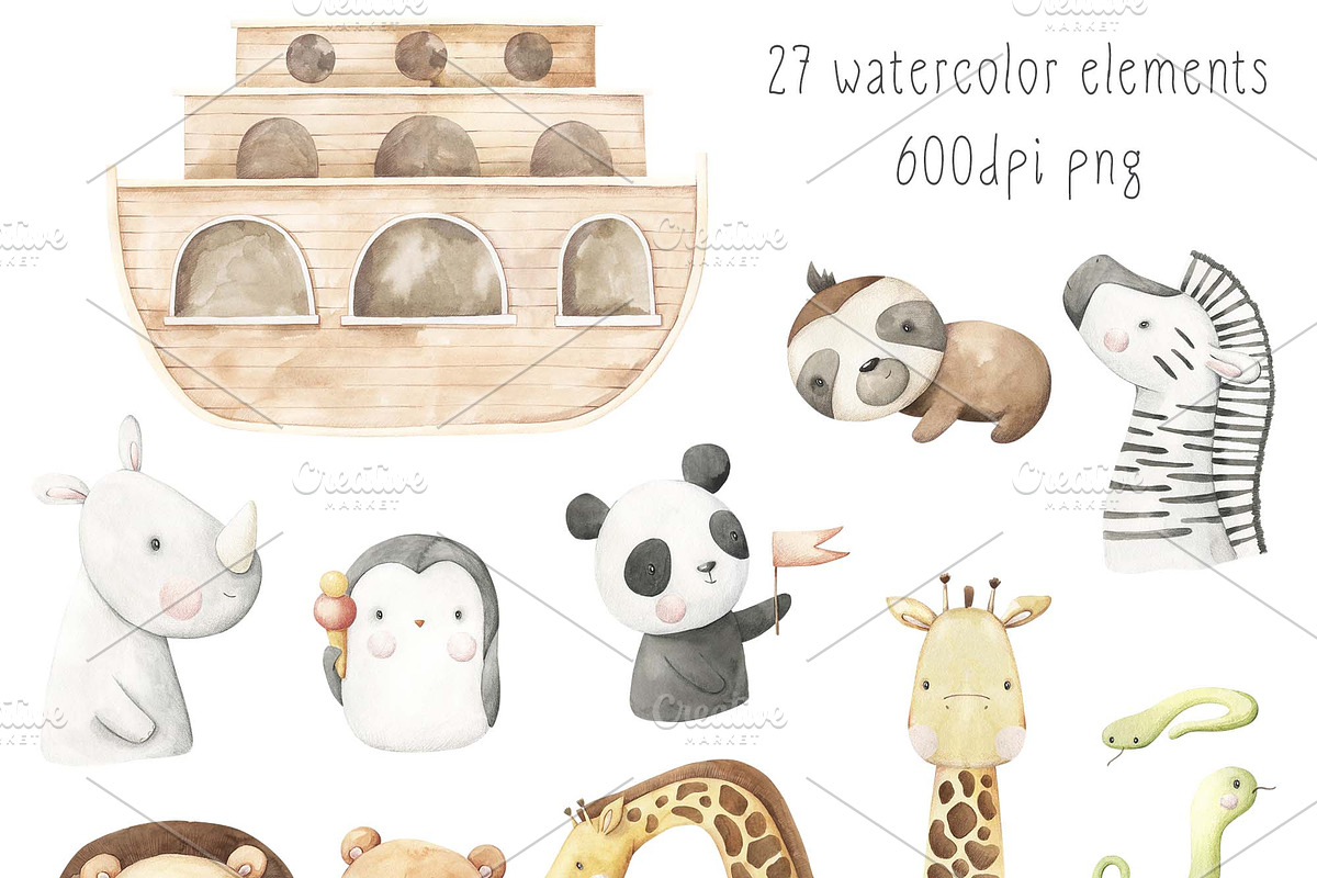 Noah's ark watercolor set, an Animal Illustration by Alesya Pytskaya (Photo 2 of 6)
