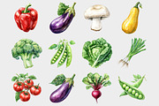 Watercolor Vegetables Clipart, a Seasonal Illustration by Design Market (Thumbnail 2 of 5)