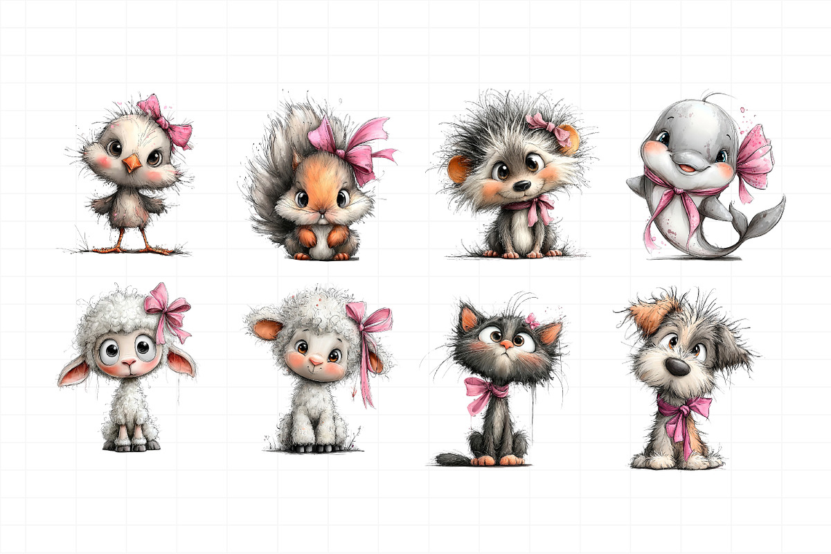 Animals with Pink Bow Clipart PNG, an Illustration by Daily.Designs (Photo 3 of 7)