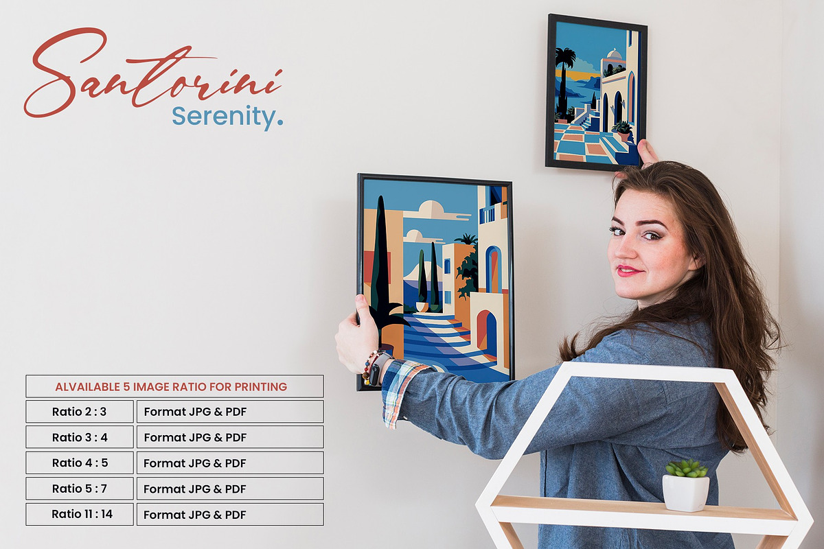 Flat Vector Santorini Serenity Print, a Background Graphic by Vibrand Studio (Photo 5 of 9)