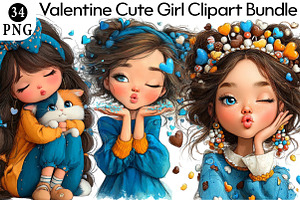Valentine Cute Girl Clipart Bundle, an Illustration by Daily.Designs