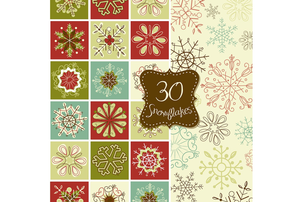 30 Snowflakes Clip Art, Christmas, a Decorative Illustration by GraphicMarket