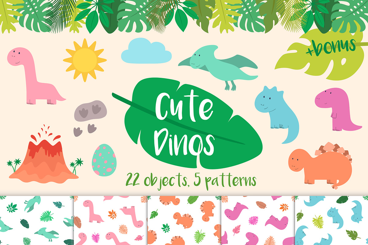 Cute Dinos, an Animal Illustration by Alla_Ri_Shop (Photo 1 of 5)