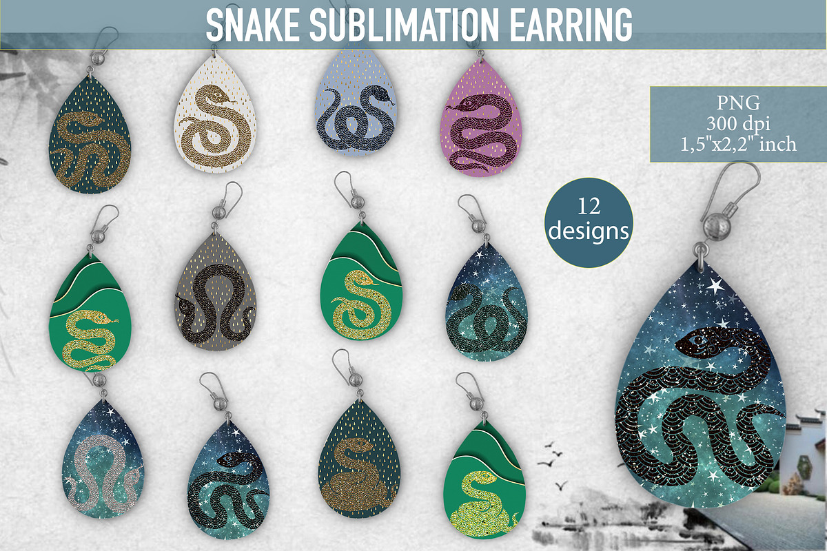 Snake Teardrop Earring Sublimation, a Print Template by DysenkaArt (Photo 1 of 2)