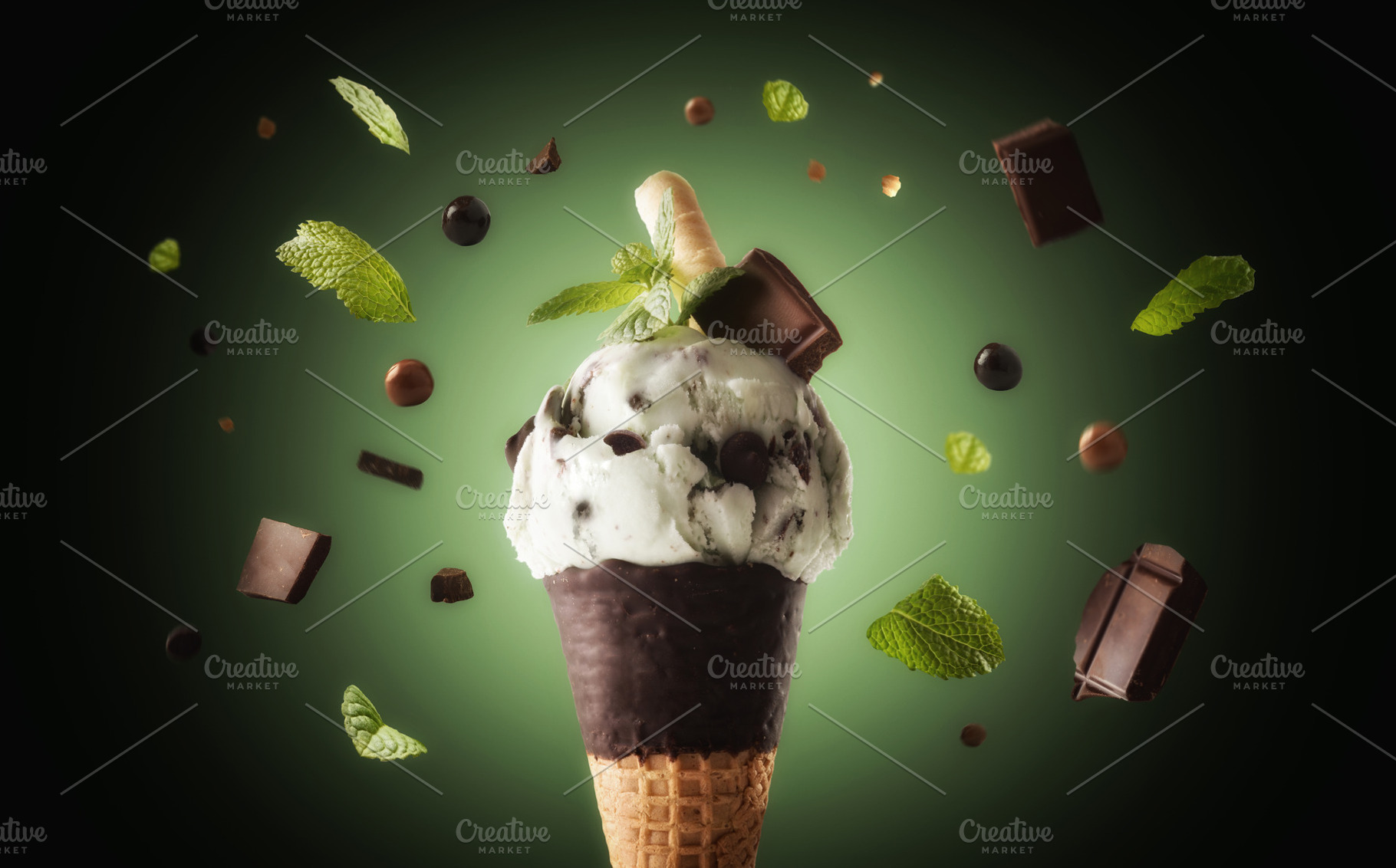 Chocolate Mint Ice Cream Cone Delight, a Food & Drink Photo by Davizro's Market