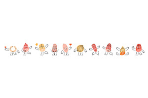 Sausages characters. Sausages funny, a Food Illustration by GraphiShop