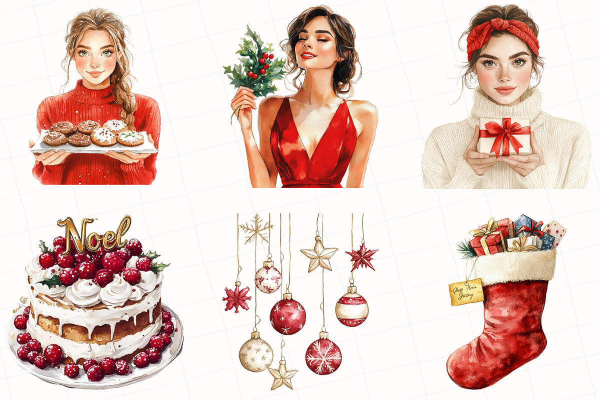 Watercolor Merry Christmas Clipart, an Illustration by OK Design (Photo 3 of 5)
