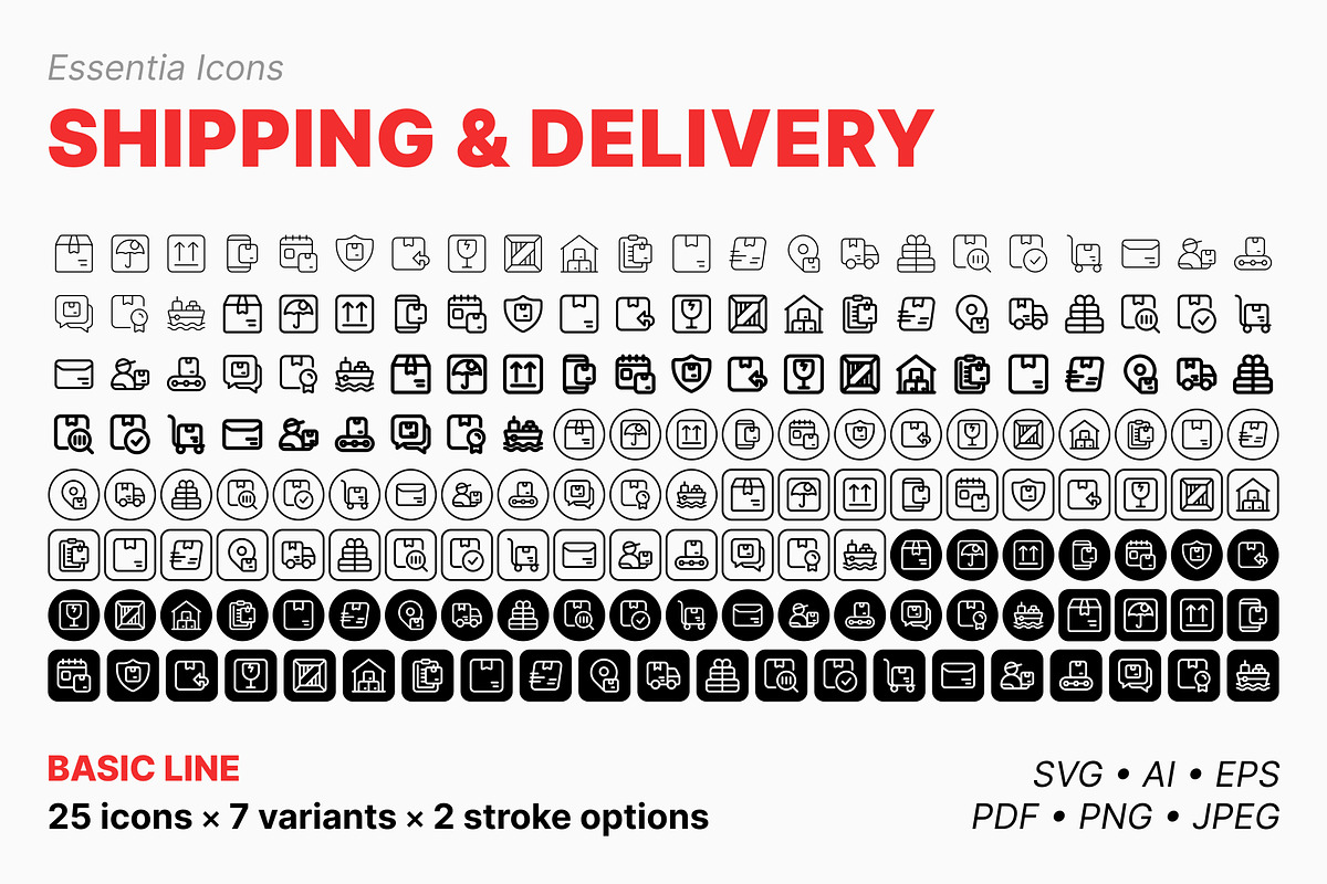 Shipping & delivery icons (Line), an Outline Icon by Totto House (Photo 2 of 3)