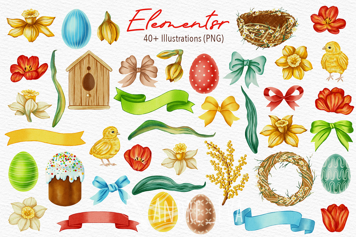 Watercolor Happy Easter Clipart, a Seasonal Illustration by Andre_Eva (Photo 2 of 12)