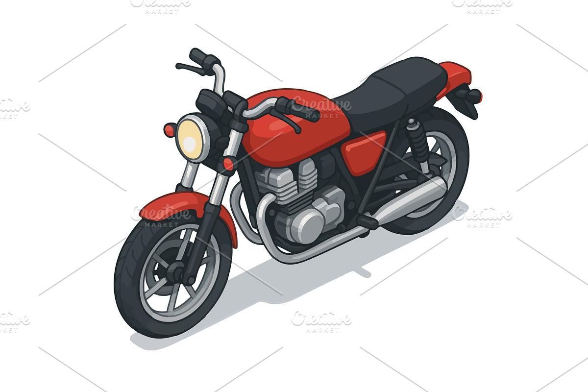 red classic motorcycle vector, a Transportation Illustration by AlexArt