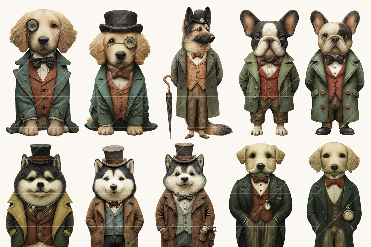 Vintage Dogs Clipart Bundle, an Animal Illustration by Design Scotch (Photo 8 of 8)