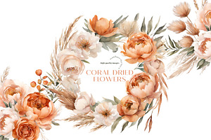 Boho Coral Dried Floral Clipart