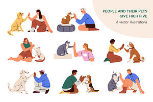 People giving high five to pets set, a Person Illustration by Good Studio