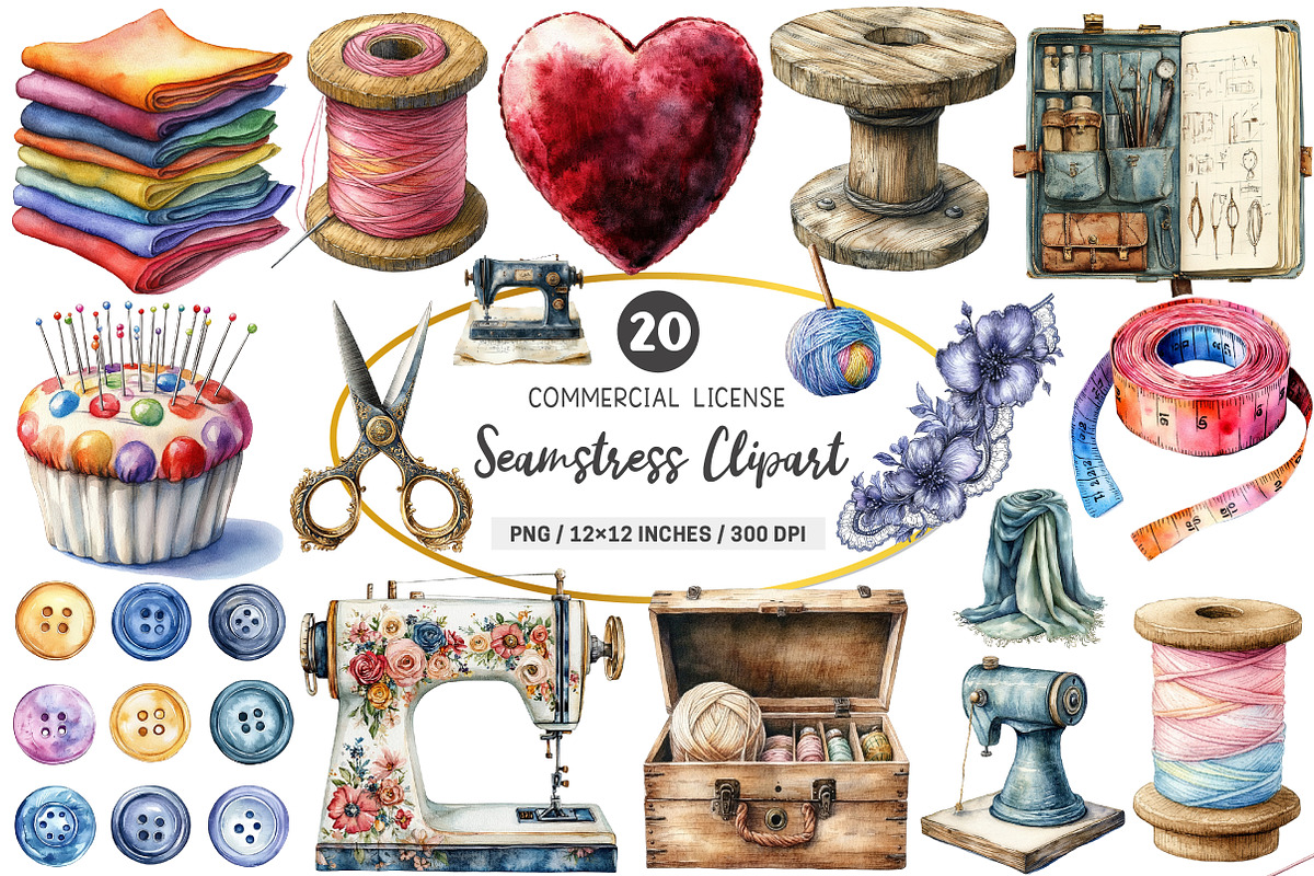 Watercolor Seamstress Clipart, an Illustration by SinaCreation (Photo 1 of 5)