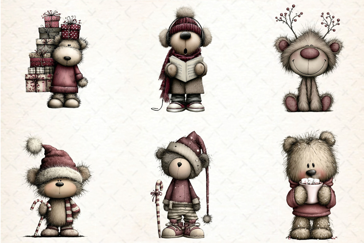 Whimsical Christmas Teddy Clipart, an Illustration by DreamCafeArt (Photo 3 of 6)