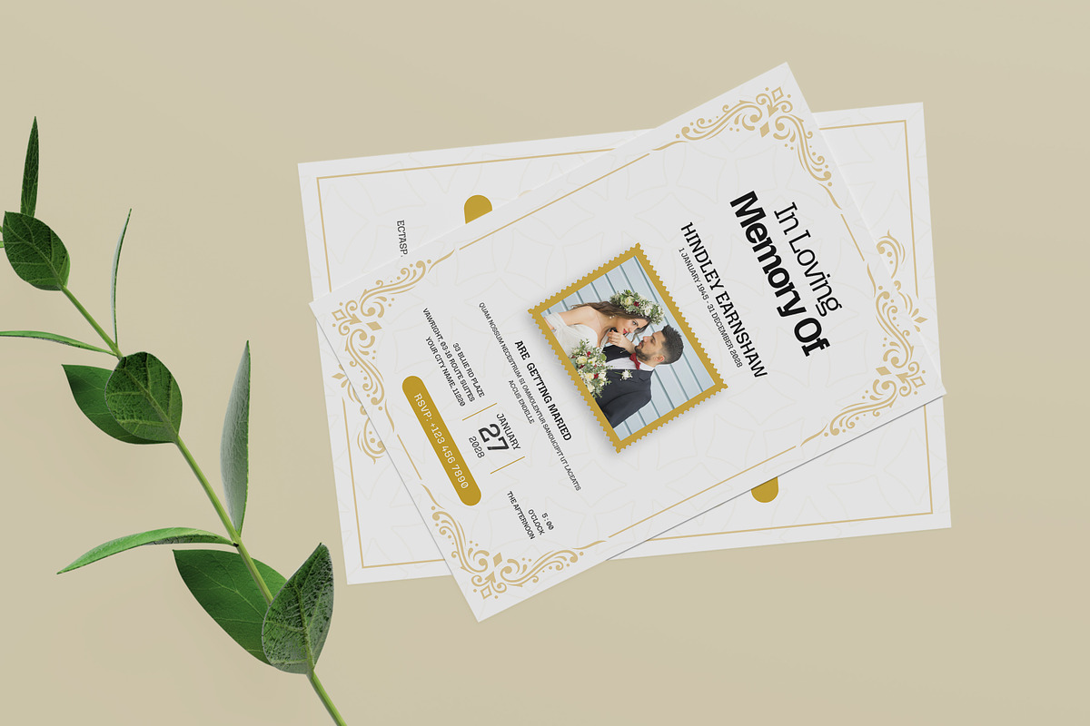 Floral Wedding Invitation Template, a Stationery Template by Creatiya Type (Photo 2 of 5)