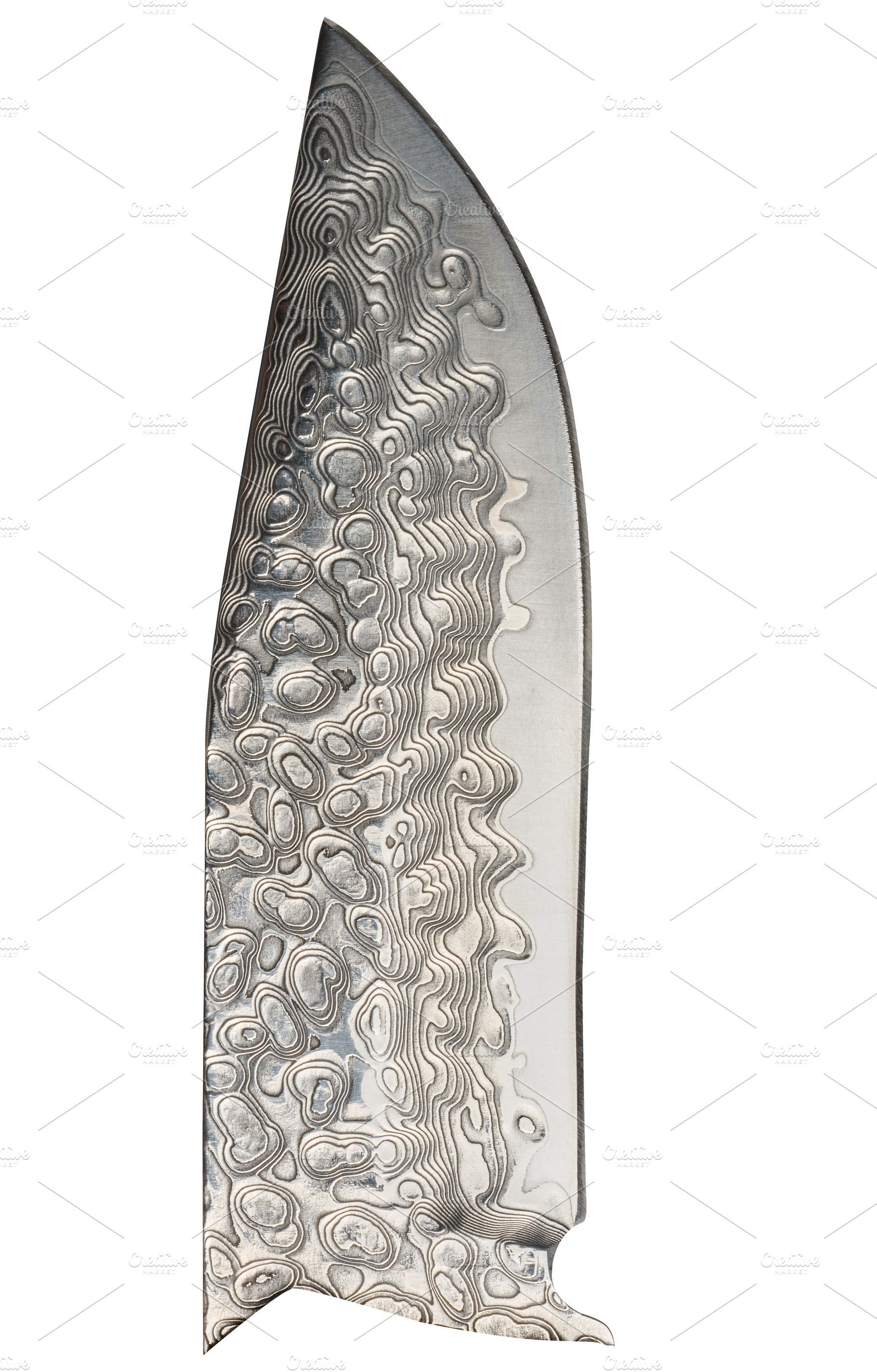 Damascus steel knife blade on isolated background, an Industrial Photo by ndanko