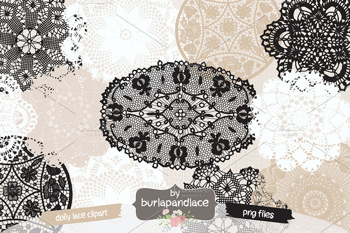 Doilies clipart(black, beige, white), an Illustration by burlapandlace