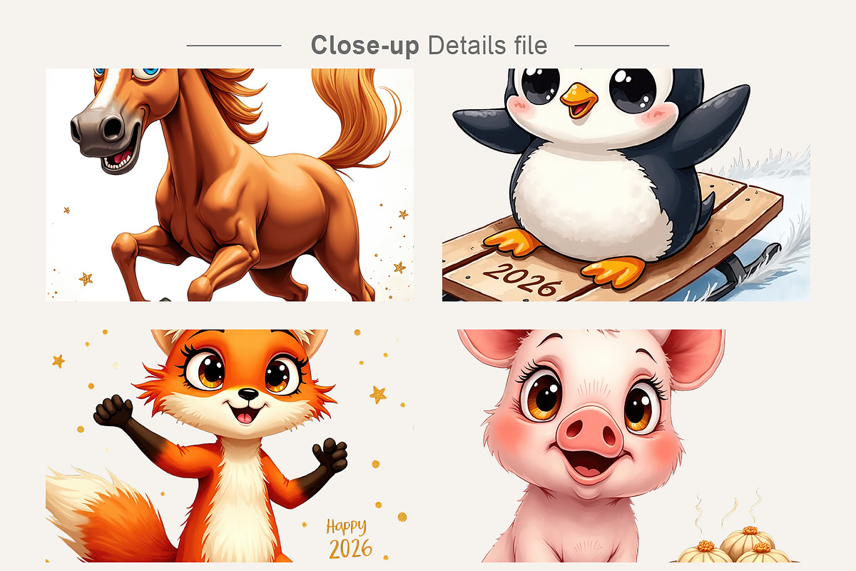 New Year Cute Animal Clipart, an Animal Illustration by Artnoy (Photo 4 of 8)