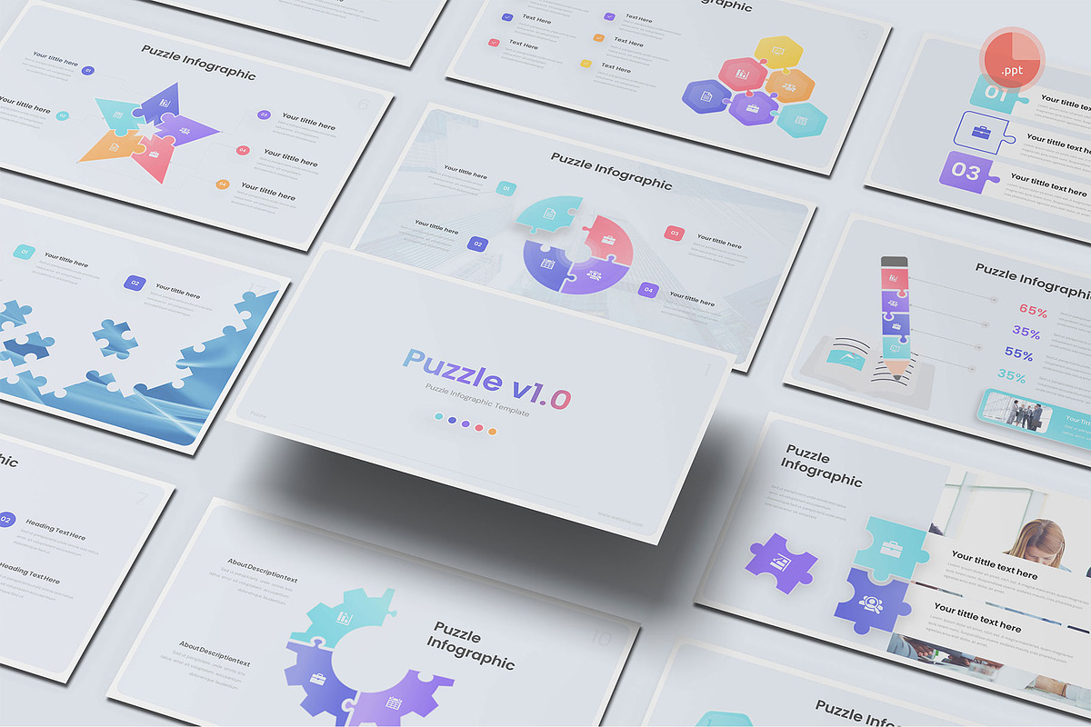 Puzzle Infographic PowerPoint, a Presentation Template by Pixslides (Photo 1 of 4)
