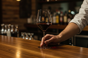 Hand serving a glass of red wine on, a Food & Drink Photo by professorinc