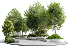 Modern park design green trees concr, a Photo by Pixeness Studio