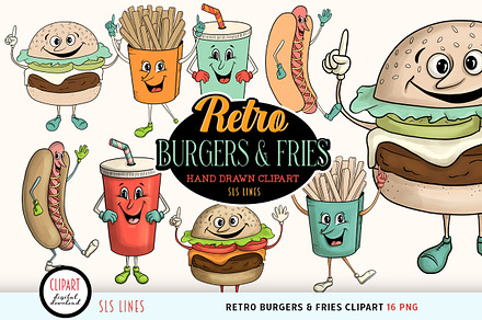 Retro Food Characters Clipart