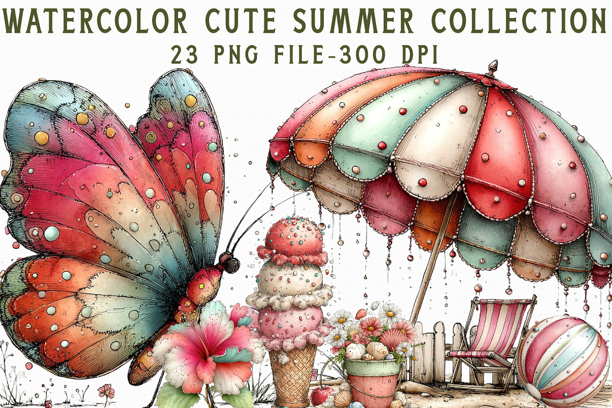 Watercolor Cute Summer Collection, an Illustration by Libby Wishes (Photo 1 of 7)