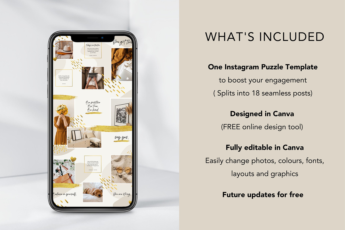 Gold Instagram Puzzle Feed Canva, a Social Media Template by DeeBeeDesign